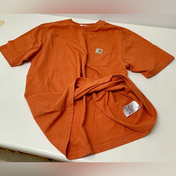 Men's Large Heather Orange 60/40 Cotton/Poly Utility Pocket T Shirt - Picture 15 of 16